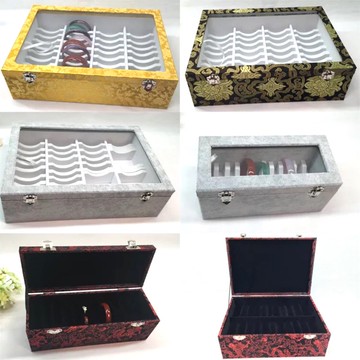 繡花布10位20位40位 玻璃蓋 手鐲盒 收納盒 復古盒 錦盒