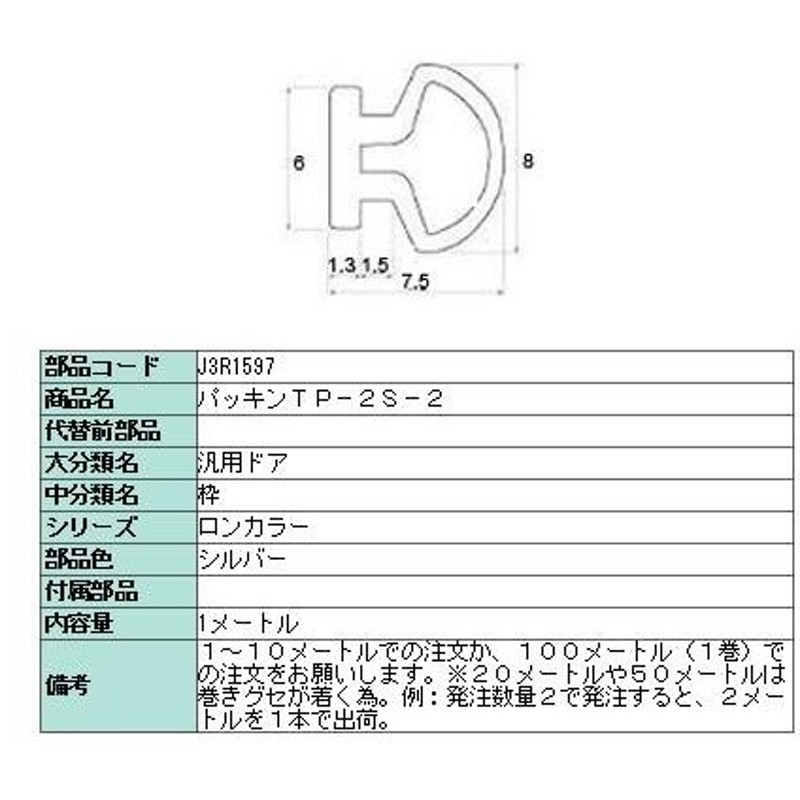 無料 パッキン J3R1597 TP-2S-2 シルバー 1m単位切り売り LIXIL リクシル TOSTEM トステム ※最大10mまで  ccps.sn