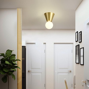 全銅陽臺入戶走廊過道燈北歐輕奢現代簡約圓球形黃銅臥室小吸頂燈