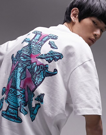 Topman oversized fit t-shirt with front and back urn print in white