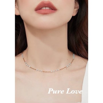 Pure Love樂芙 /正韓 鈦鋼【316L醫療鋼】G01152天空藍手工串珠鎖骨鏈 短項鏈 / 金
