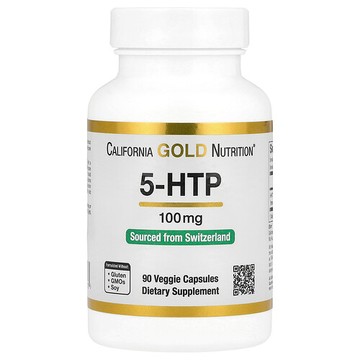 California Gold Nutrition, 5-羥色胺，情緒幫助，瑞士單葉迦納籽提取物，100 毫克，90 粒素食膠囊