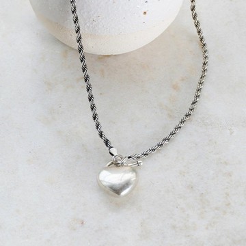 孤獨的心 復古立體愛心項鍊 前扣式OT扣設計 個性黑麻花鍊鎖骨