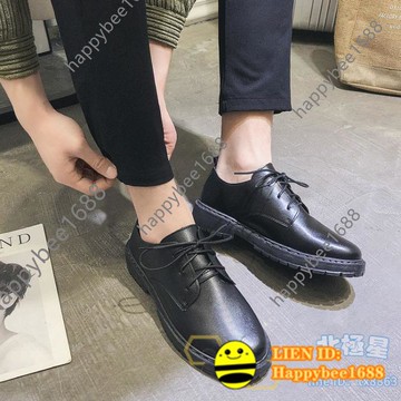 皮鞋 春季休閒皮鞋男商務正裝韓版圓頭西裝男鞋學生青年英倫黑色小皮鞋【happybee】