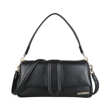 JACQUEMUS Le Bambimou電鍍金LOGO蓬鬆小羊皮吸釦手提/肩背兩用包(黑)