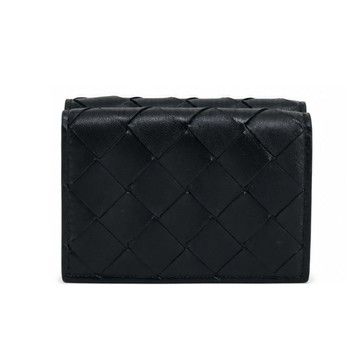 BOTTEGA VENETA  Intrecciato Tiny Tri-Fold Zip 小羊皮三短夾(黑色)