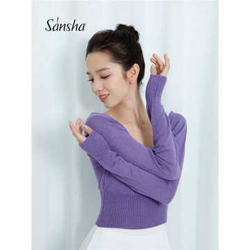 Sansha 法國三沙舞蹈練功服女冬保暖毛衣芭蕾拉丁體操短款針織衫