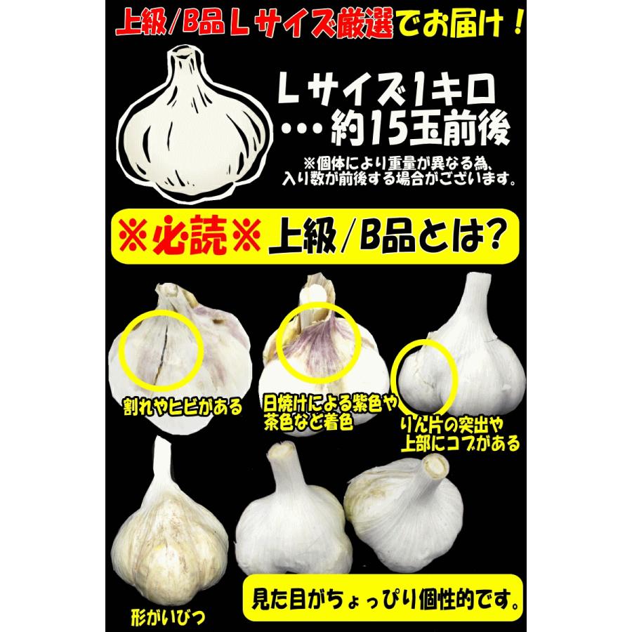 青森 にんにく 1kg 青森 Lサイズ厳選 B品 国産 ニンニク 1キロ ネット詰め 中国産と比べて