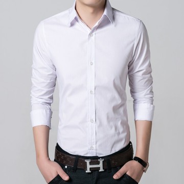 夏季新款春薄商務休閑男士長袖襯衣白工作職業潮修身長袖襯衫男裝
