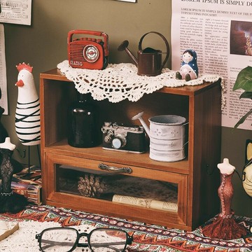 【含稅/免運】 木質柜創意復古桌面辦公室收納盒抽屜式護膚化妝品香水整理置物架