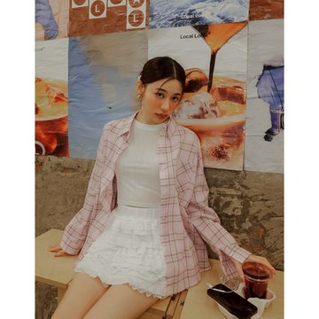 AIR SPACE LADY 格紋棉質寬版襯衫(藍/粉紅) 女裝 現貨