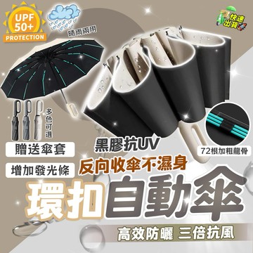 隔日到貨【60根龍骨💥反向反光】自動反向雨傘 環扣自動傘 反向傘 摺疊傘 晴雨傘 遮陽傘 雨傘 扣環雨傘 太陽傘