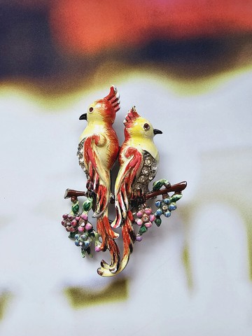 1941年coro鳳頭鸚鵡二重奏拆合式胸針/別針Duette西洋古董飾品