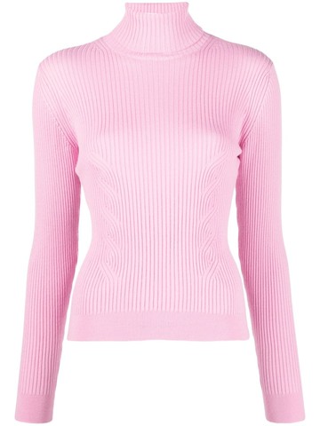 MOSCHINO JEANS - ribbed-knit high-neck sweatshirt - women - Virgin Wool/Acrylic - M - Pink
