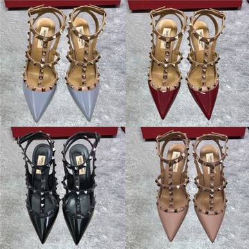 V家鉚釘高跟鞋2026真皮包頭女細跟性感氣質超高跟尖頭柳丁涼鞋女