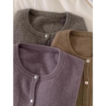 新款羊毛衫開衫女圓領針織毛衣外套春秋冬韓版百搭短款打底羊絨衫