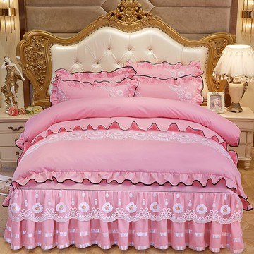 ins網紅款四件套蕾絲床罩式套件花邊被套床裙床套4件宿舍單雙人床
