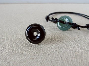 本命年【平安‧如意】烏雞翡翠韓國蠟線手鍊*CS19*招財、防小人