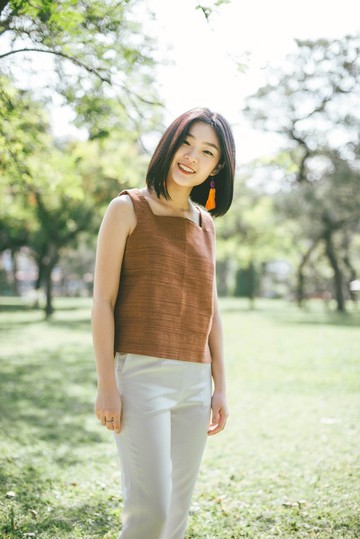 方領無袖襯衫紫檀殼染色機織棉