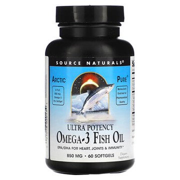 Source Naturals, Arctic Pure，歐米伽 3 魚油，特高效，850 毫克，60 粒軟凝膠