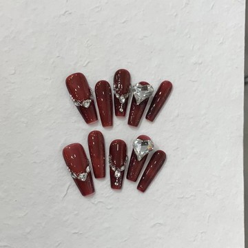 ✨Hannah✨【紅心皇後】顯白車釐子紅純手工穿戴甲美甲可拆卸重複使用裸色穿戴甲