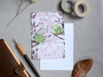 女孩和小鳥 明信片 動物 森林