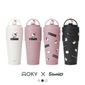 【WOKY X SANRIO】-[●●]渾圓杯鈦陶瓷770ml+Hello Kitty上蓋吸管塞