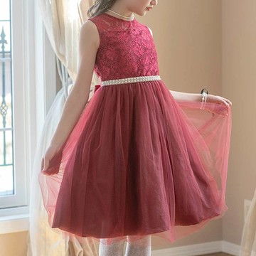 日本 Catherine Cottage - 夢幻珍珠點綴薄紗洋裝/小禮服-玫瑰紅