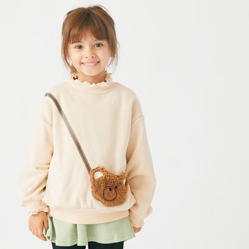 日本 evercloset - 裏起毛木耳領長袖上衣-小熊口袋-卡其