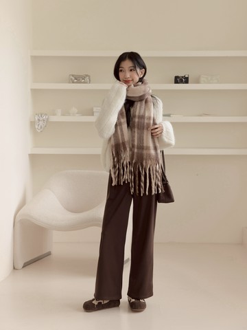 溫暖澎鬆格紋圍巾