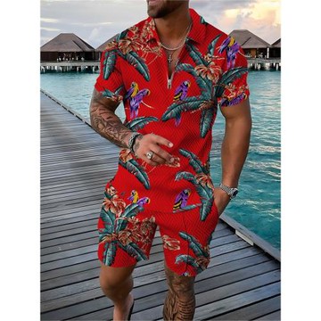 Printed casual lapel short sleeved set  印花休閑翻領短袖套裝