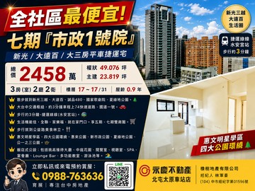 七期全新3房社區最便宜捷運宅 市政一號院｜台中市西屯區市政路
