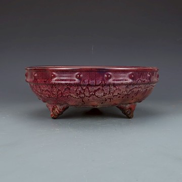 宋鈞窯外玫紅內藍釉鼓釘洗仿古瓷器古董真品包老保真古玩收藏擺件