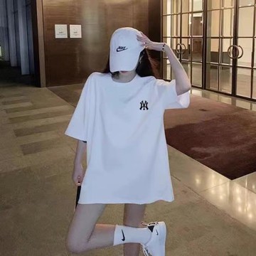 歐洲站潮牌bm小衫純棉白色t恤女短袖寬松大碼小眾上衣中長款半袖