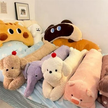 可愛卡通動物抱枕女生睡覺夾腿床頭靠枕長條床上靠墊沙發靠墊玩偶