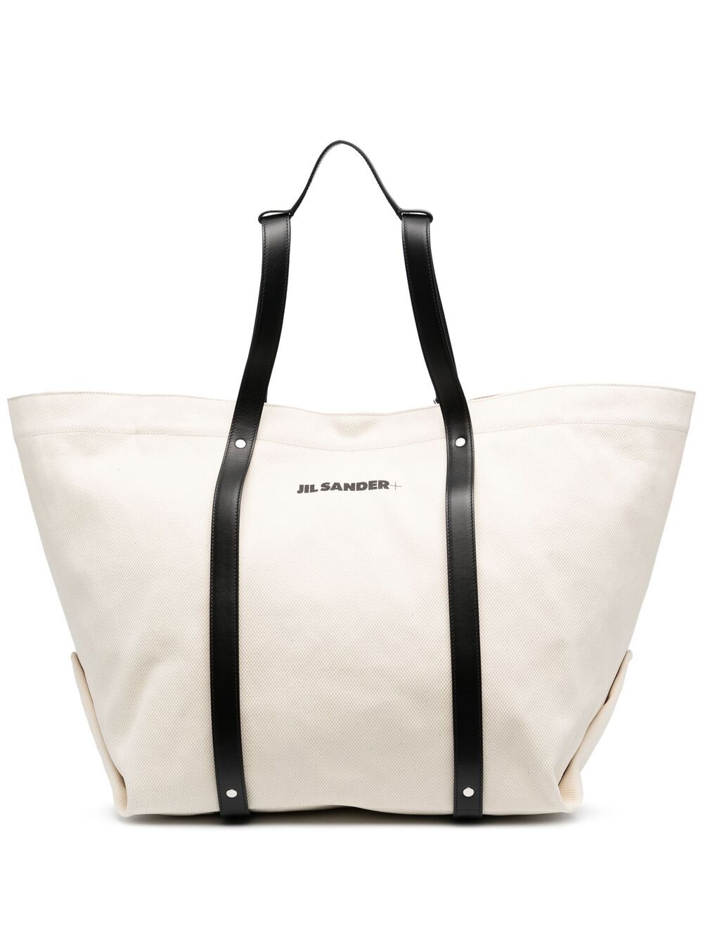 Jil Sander - logo-print tote bag - women - Cotton/Leather - One Size - Neutrals