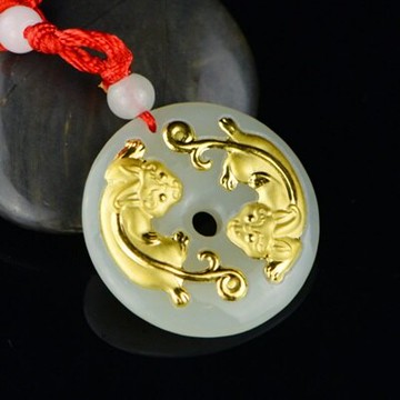 金鑲玉項鍊 和闐玉吊墜-中國風精緻貔貅平安扣生日情人節禮物男女飾品73gf92【獨家進口】【米蘭精品】