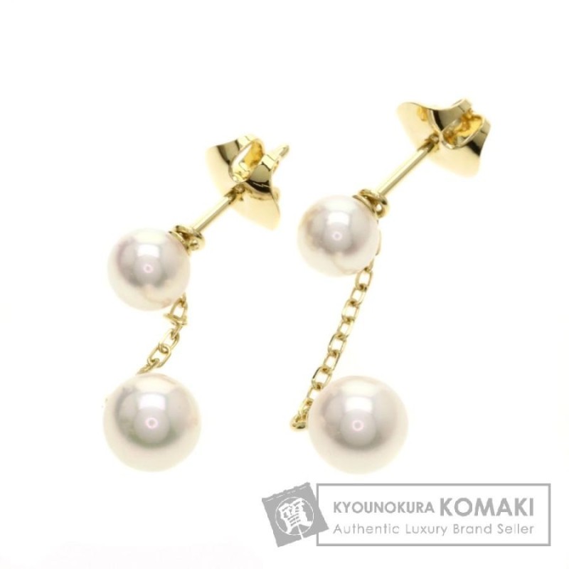 MIKIMOTO ミキモト パール 真珠 チャーム付き ピアス K18イエロー