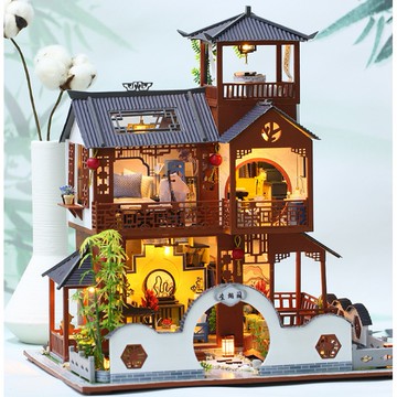 台中現貨 【創彩】凌煙閣 附防塵罩  袖珍屋  DIY小屋  迷你屋 模型屋 小屋 智趣屋 娃娃屋