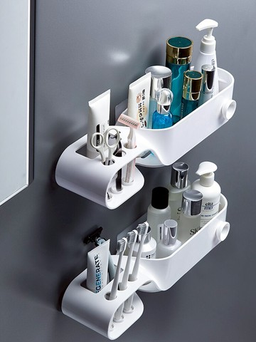 衛生間置物架免打孔浴室牙刷架壁掛式廁所洗漱臺放化妝品收納神器