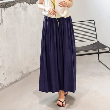 Yukié - 莫代爾舒適修身百摺長裙-藏青色 (F)