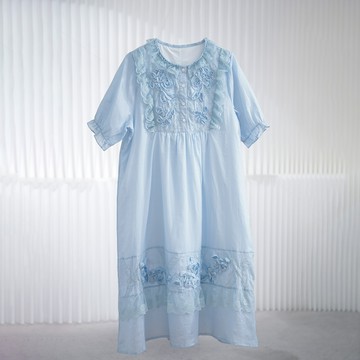 立體玫瑰刺繡蕾絲苧麻洋裝837777
