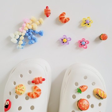 Boing Boing 布希鞋 洞洞鞋 配件 裝飾釦 鞋釦 -立體小花 可頌漢堡 泡泡結 單顆