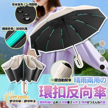 [買大送大再送小] LFlife 60骨抗風全自動環扣黑膠反向傘 反向傘 折疊傘 自動傘 雨傘 遮陽傘 樂豐生活