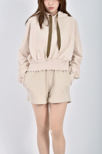 (F) mari co棉質純棉連帽內刷毛杏色長袖上衣