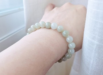 【親翠】天然翡翠 冰葡萄肉帶灰調色圓珠8mm手圍16cm適用