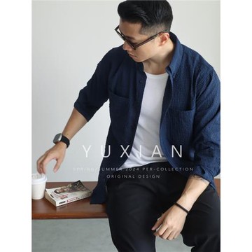 【輕盈"零壓"襯衫】春夏泡泡紗面料提花長袖日系抗皺襯衫男士外套