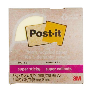 3M Post-it 利貼 狠黏 環保便條紙 70張 76 x 76mm  黃色  5入  1組