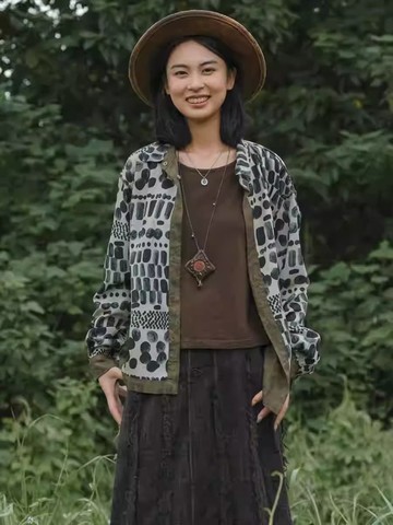 秋華 天絲麻印花正反兩穿雙面襯衫 開衫薄外套