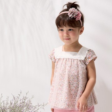 PIPPY甜美系滿版印花ㄇ型領上衣 粉-110